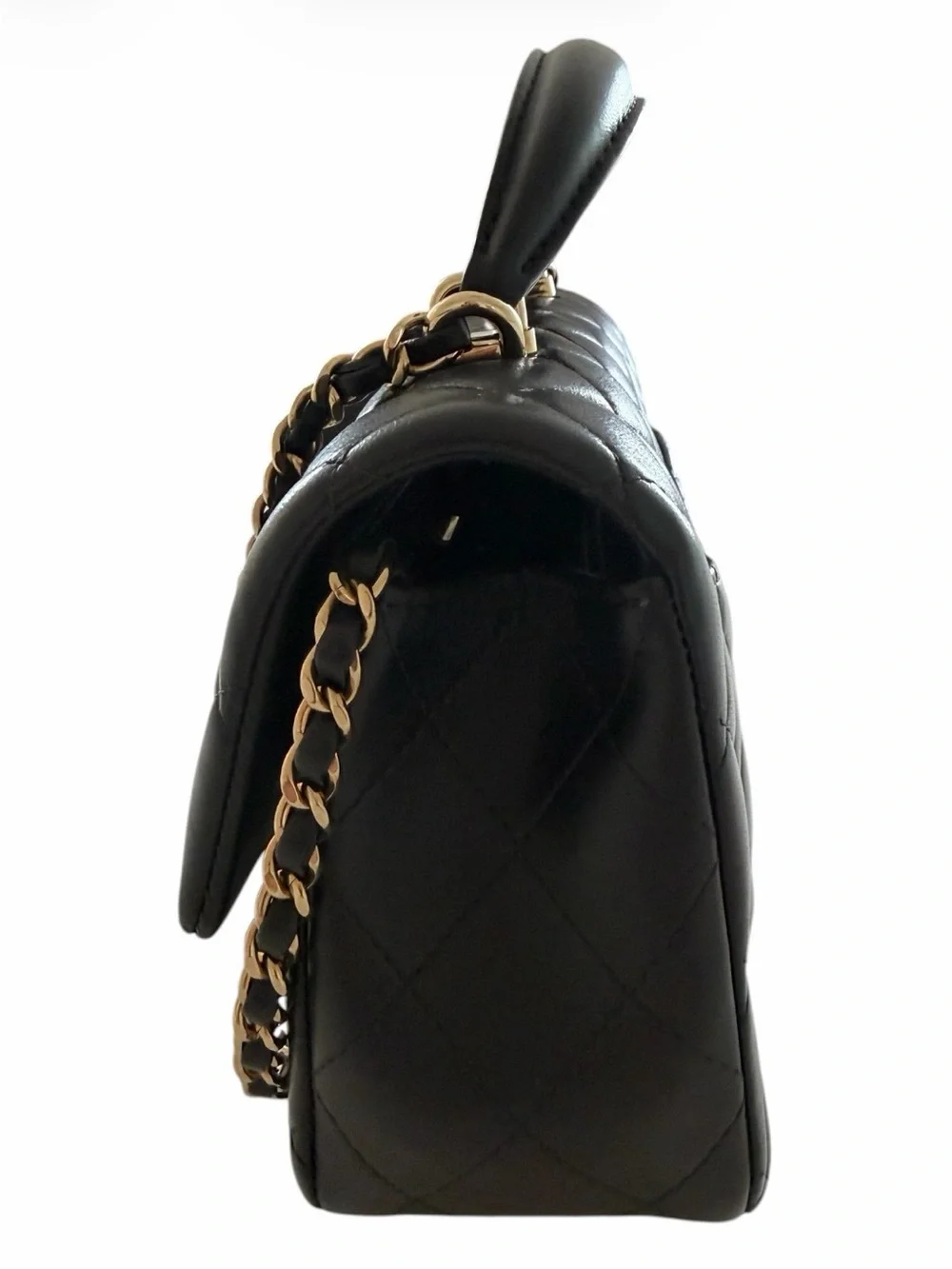 CHANEL Black Quilted Leather Top-Handle Crossbody with Gold-Tone Hardware